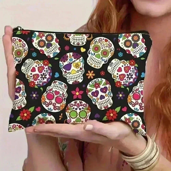 Skull & Floral Makeup Bag - Picture 2 of 4
